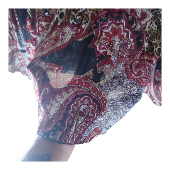 Sunny Leigh Womens Blouse Red & Cheetah Print Size Large Sheer Casual Boho Vibes - Picture 5 of 7